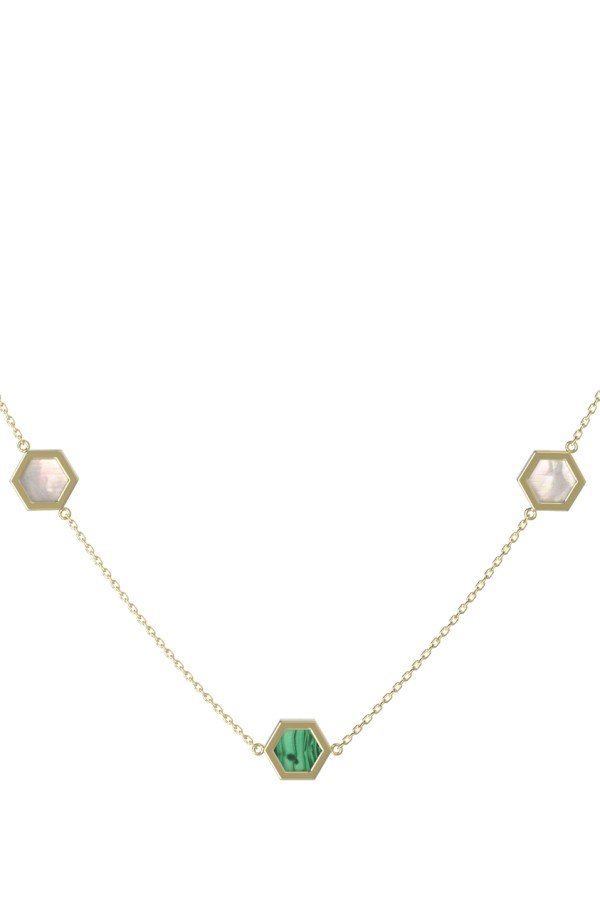 Колье из лимонного золота c малахитом и перламутром