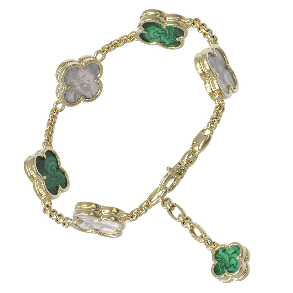 Браслет из лимонного золота c малахитом и перламутром