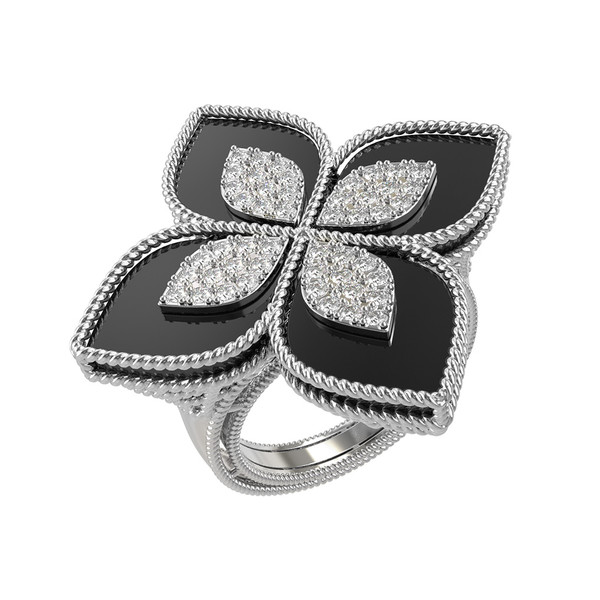 Кольцо из белого золота c бриллиантами и ониксом