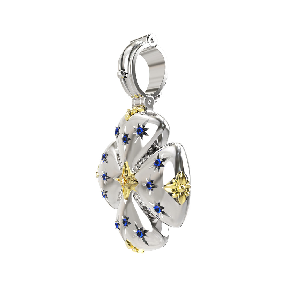 Крест из серебра и золота c фианитом, бриллиантами и рубином