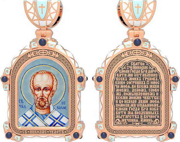 Образок из золота c эмаль , иконописью и темперой