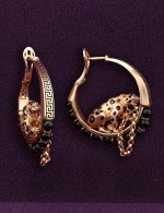 Серьги из золота 585 пробы c эмалью и ониксом
