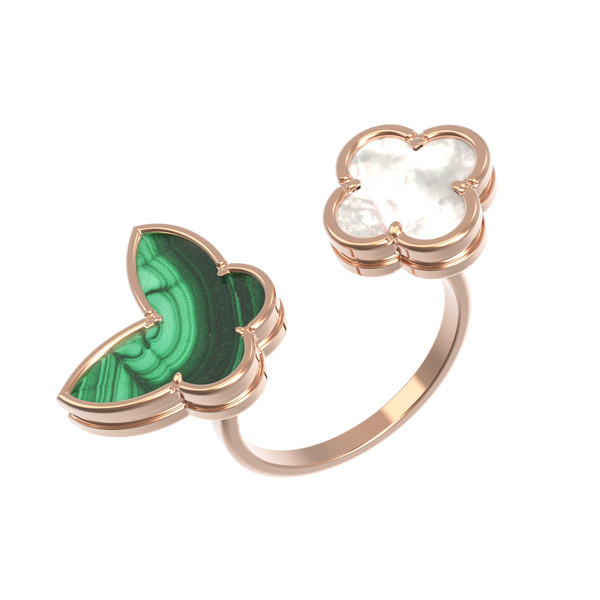Кольцо из золота c малахитом и перламутром