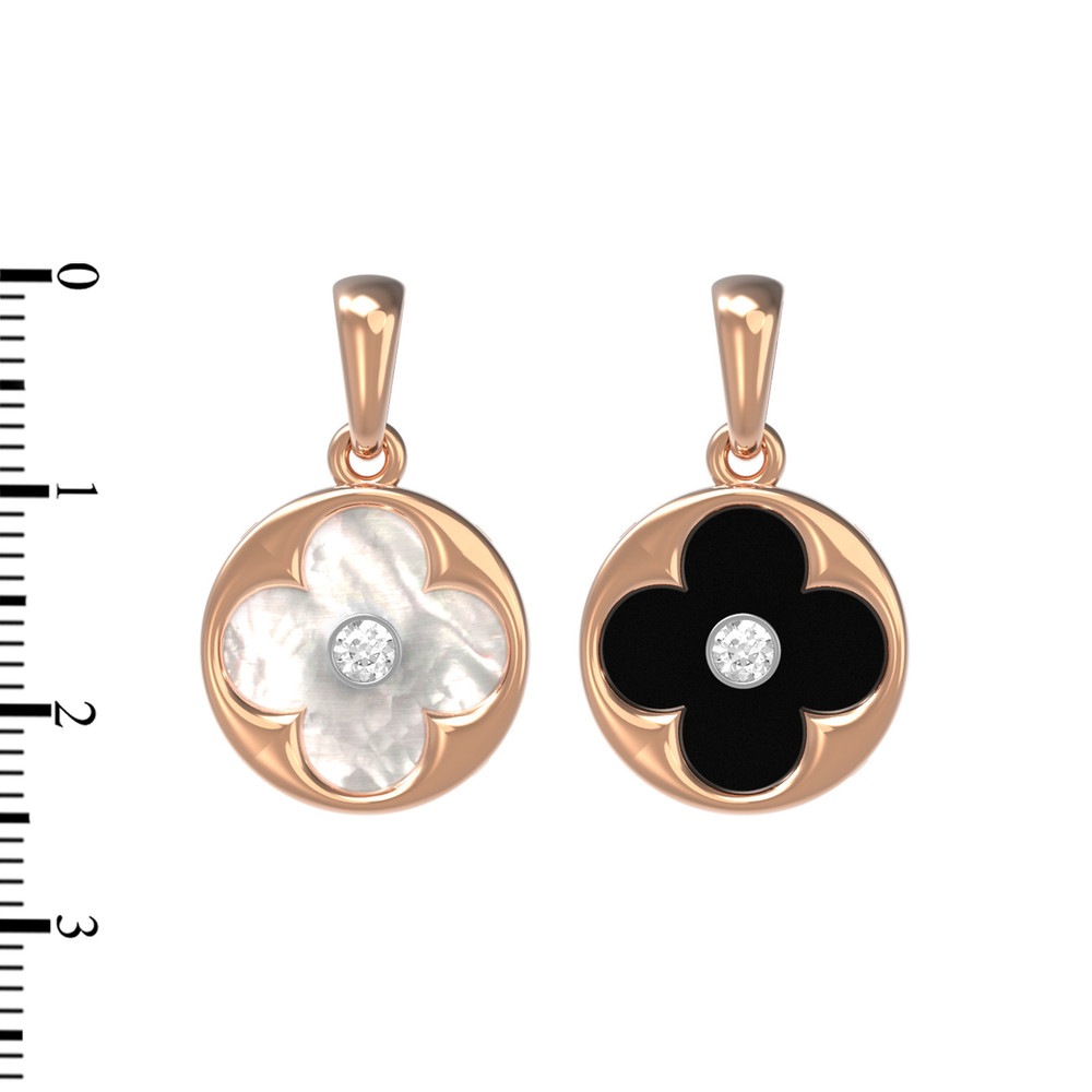 Подвеска из золота c бриллиантами, ониксом и перламутром