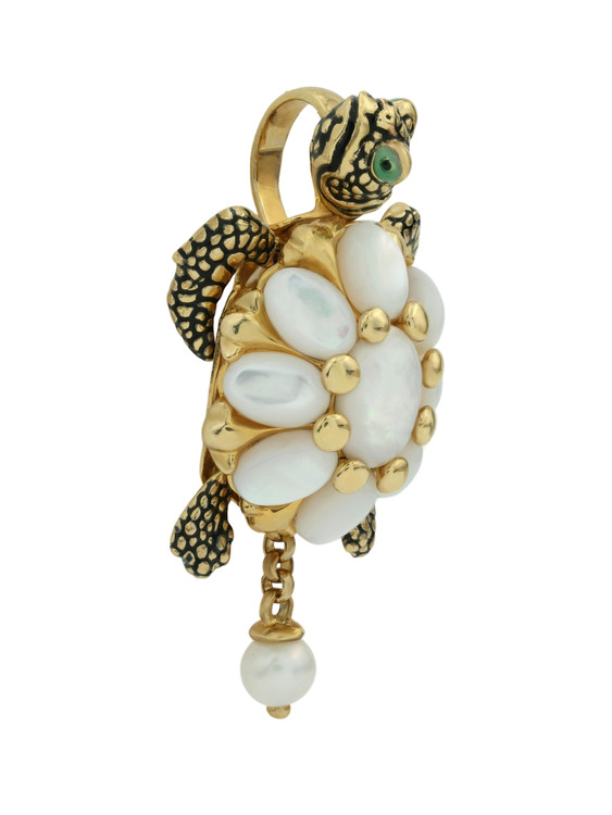 Подвеска из лимонного золота c эмалью, жемчугом и перламутром
