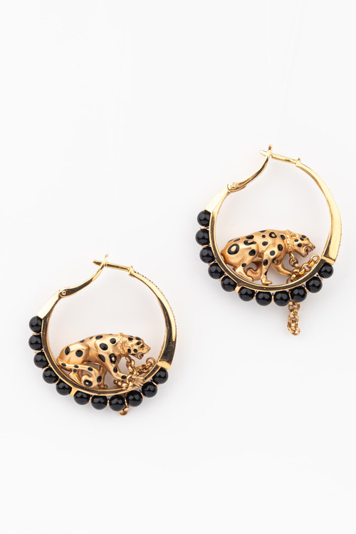 Серьги из золота c эмалью и ониксом