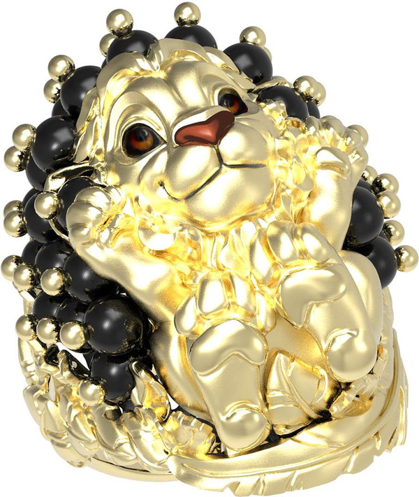 Кольцо из лимонного золота c эмаль и ониксом