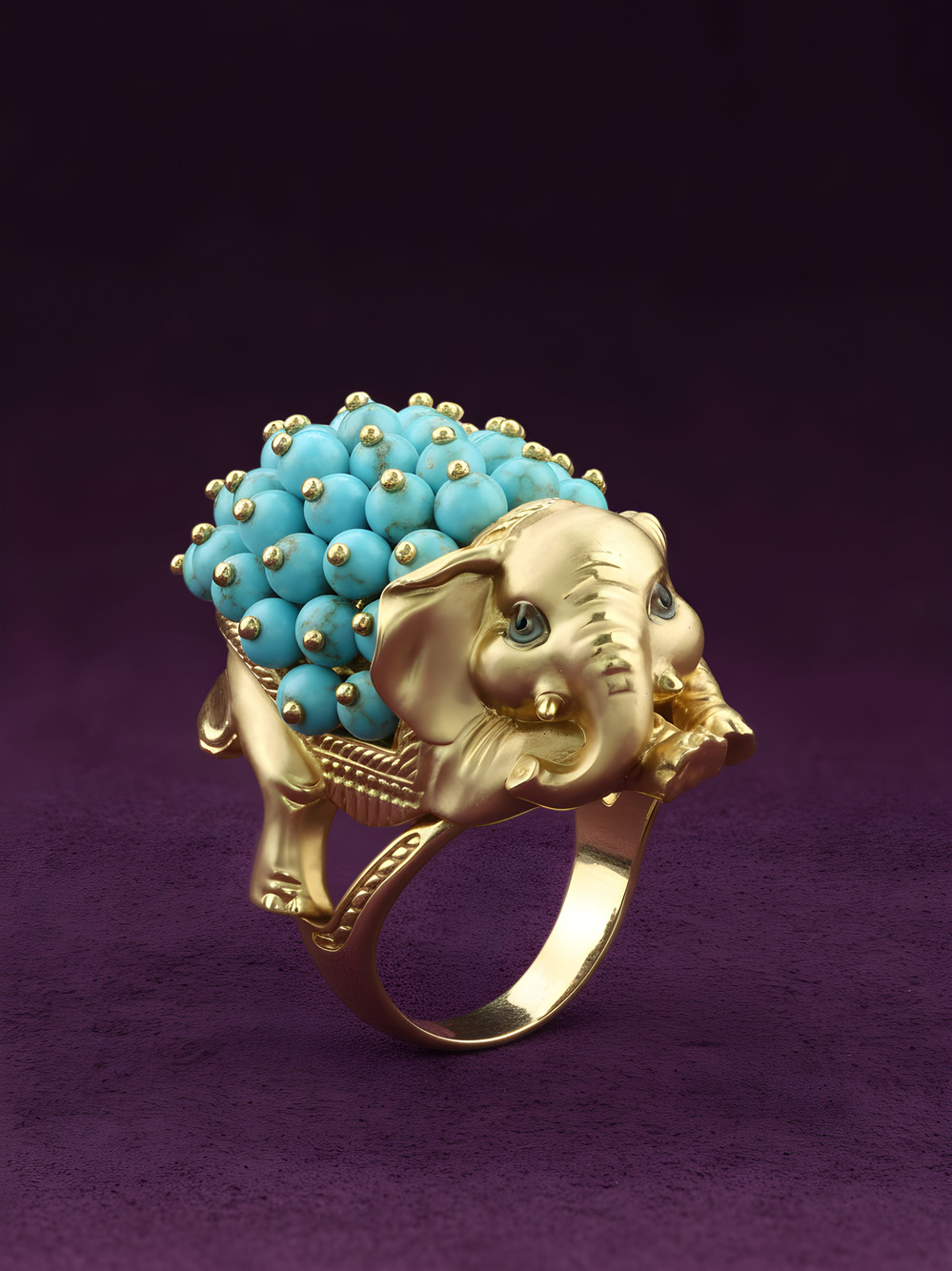 Кольцо из лимонного золота c эмаль и бирюзой