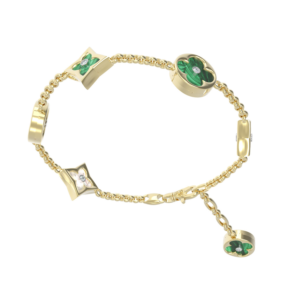 Браслет из лимонного золота c бриллиантами, малахитом и перламутром