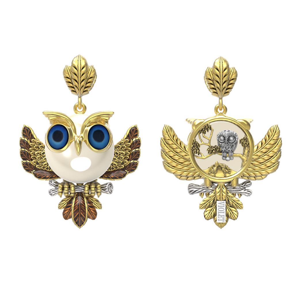 Подвеска из лимонного золота c эмаль и жемчугом