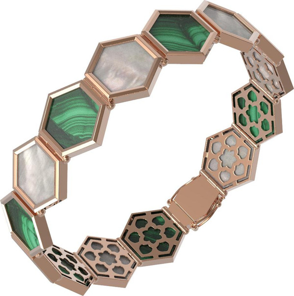 Браслет из золота c малахитом и перламутром