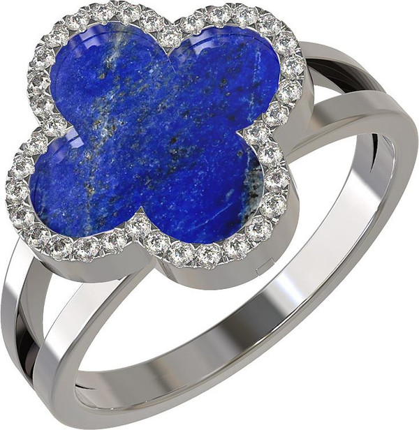 Кольцо из белого золота c бриллиантами и лазуритом