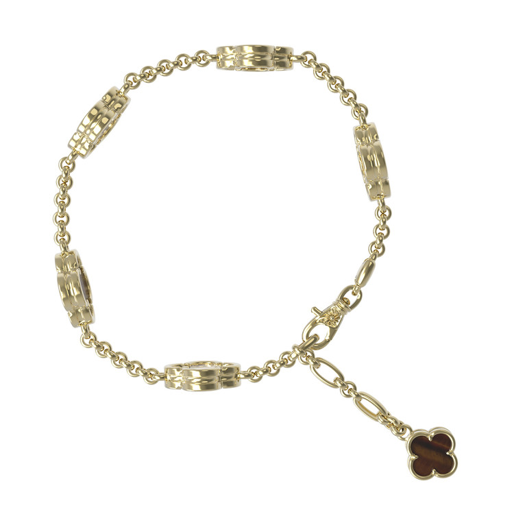 Браслет из лимонного золота c тигровым глазом и перламутром