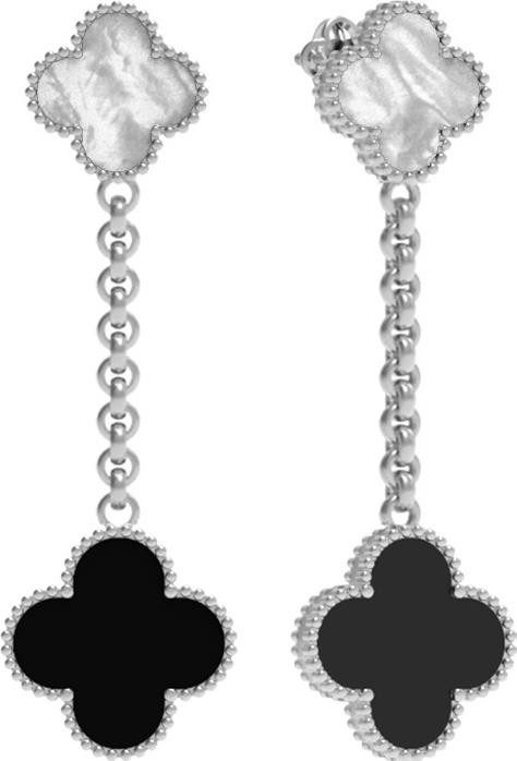 Серьги из белого золота c ониксом и перламутром