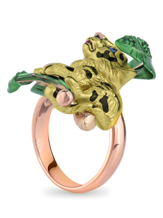 Кольцо из золота c эмаль и изумрудом