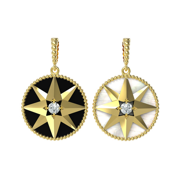 Подвеска из лимонного золота c фианитом, ониксом и перламутром