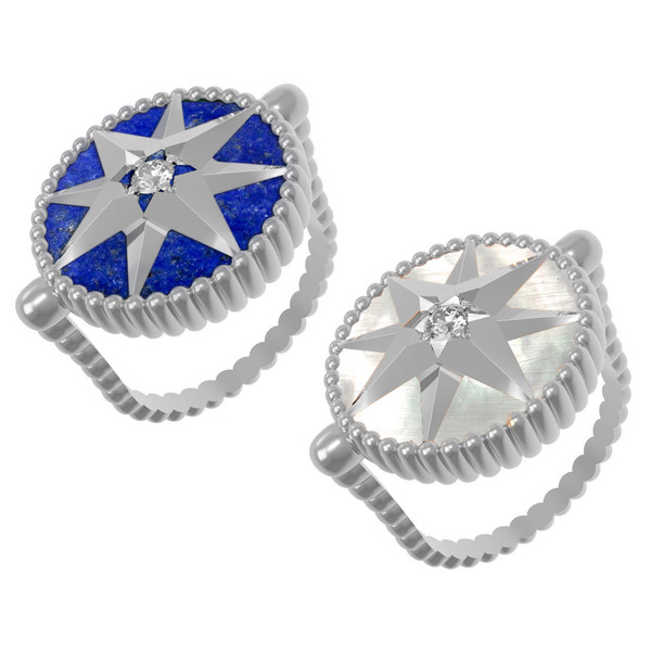 Кольцо из белого золота c фианитом, лазуритом и перламутром