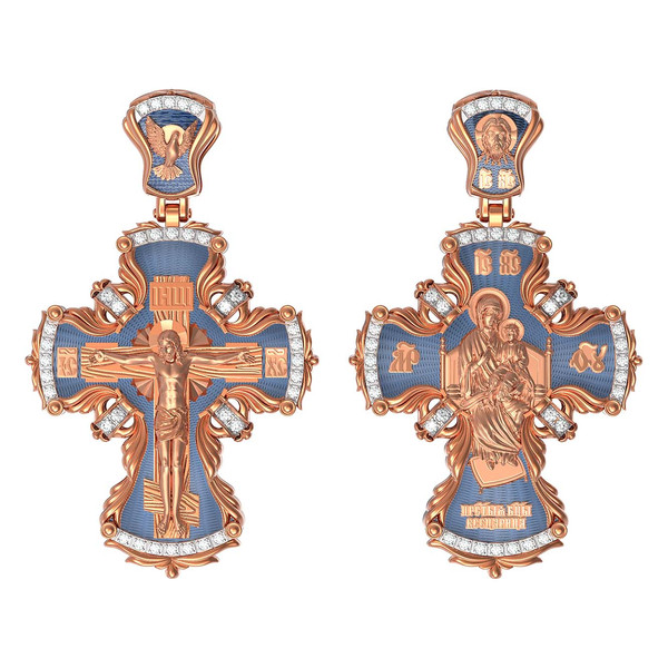 Крест из золота c эмаль и бриллиантами