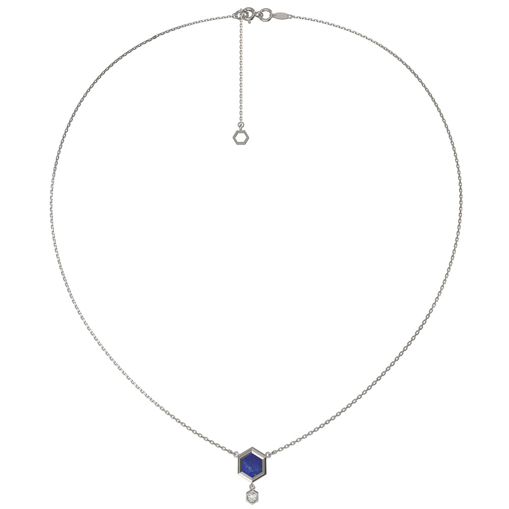 Колье из белого золота c бриллиантами и лазуритом