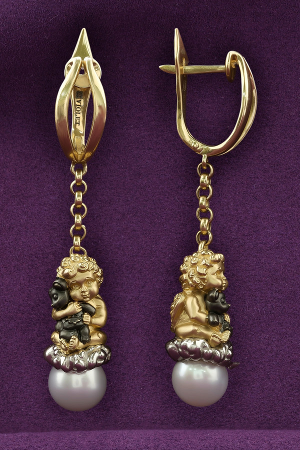 Серьги из лимонного золота c жемчугом