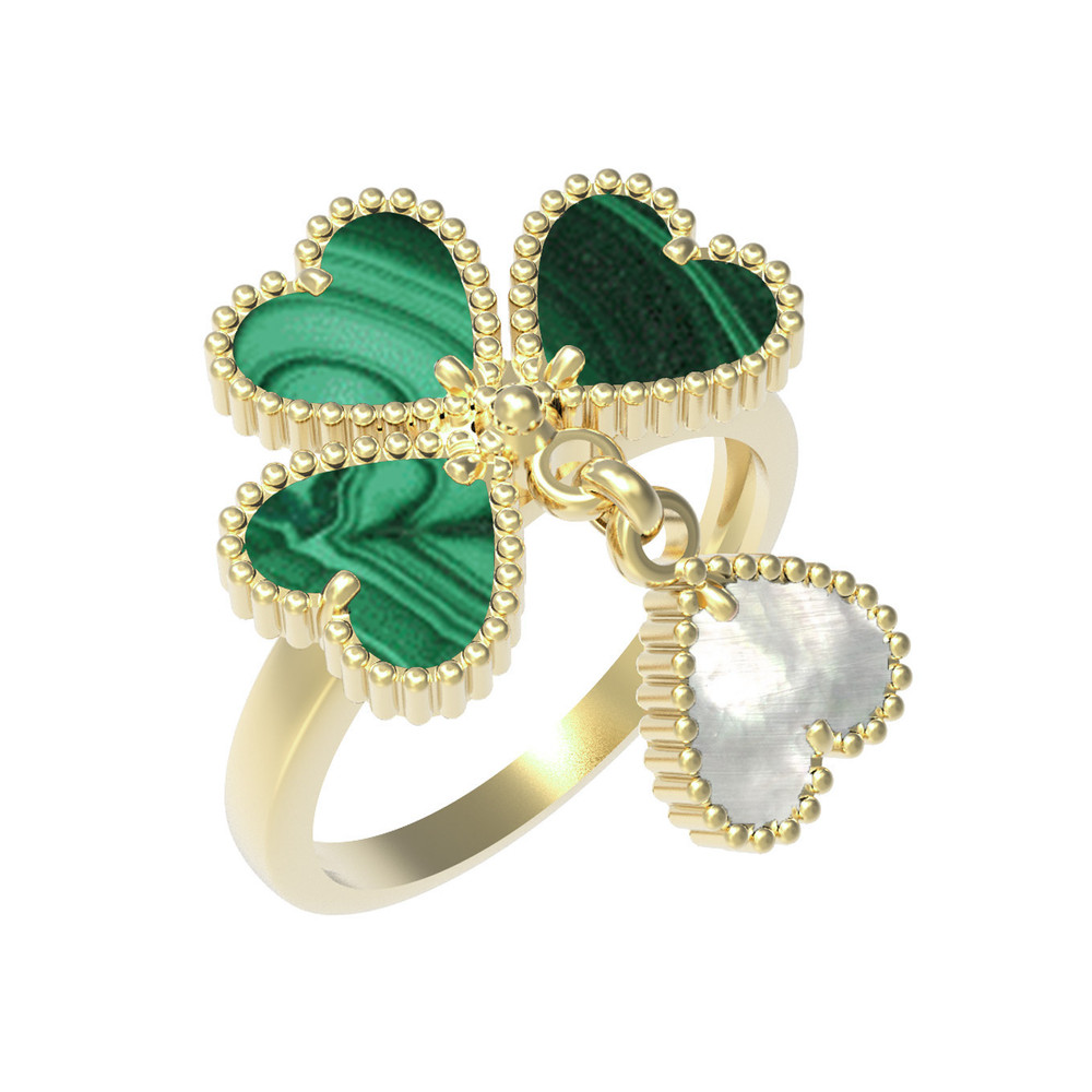 Кольцо из лимонного золота c малахитом и перламутром