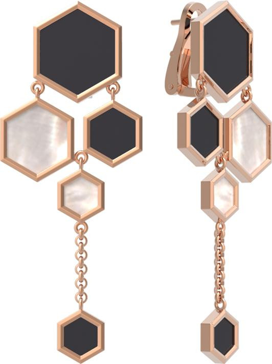 Серьги из золота c ониксом и перламутром