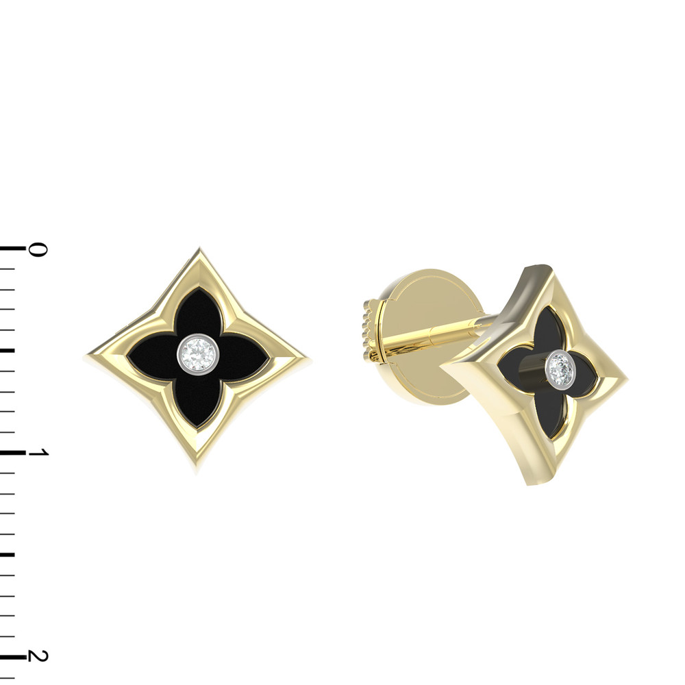 Серьги из лимонного золота c бриллиантами и ониксом