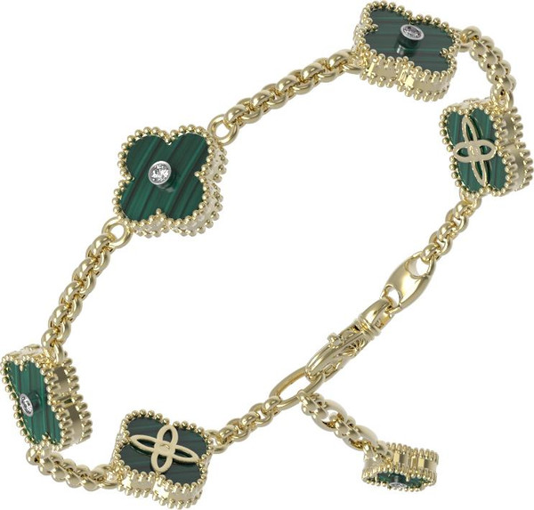 Браслет из лимонного золота c бриллиантами и малахитом