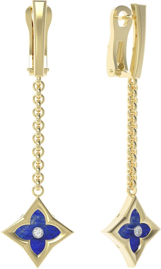 Серьги из лимонного золота c бриллиантами и лазуритом