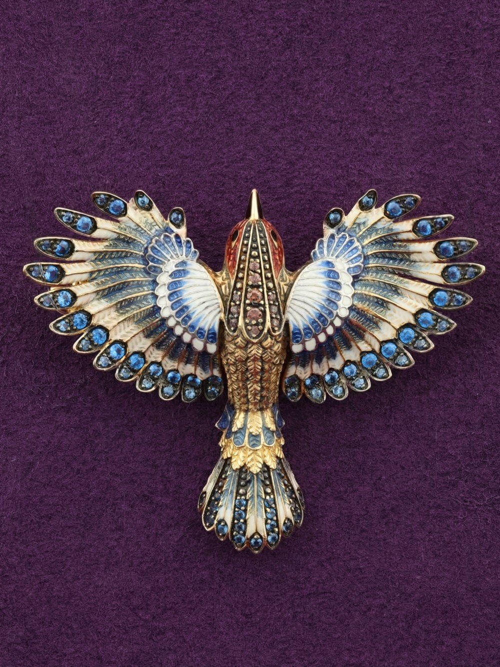 Брошь из лимонного золота c эмаль и фианитом