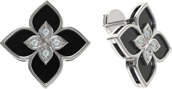 Серьги из белого золота c бриллиантами и ониксом