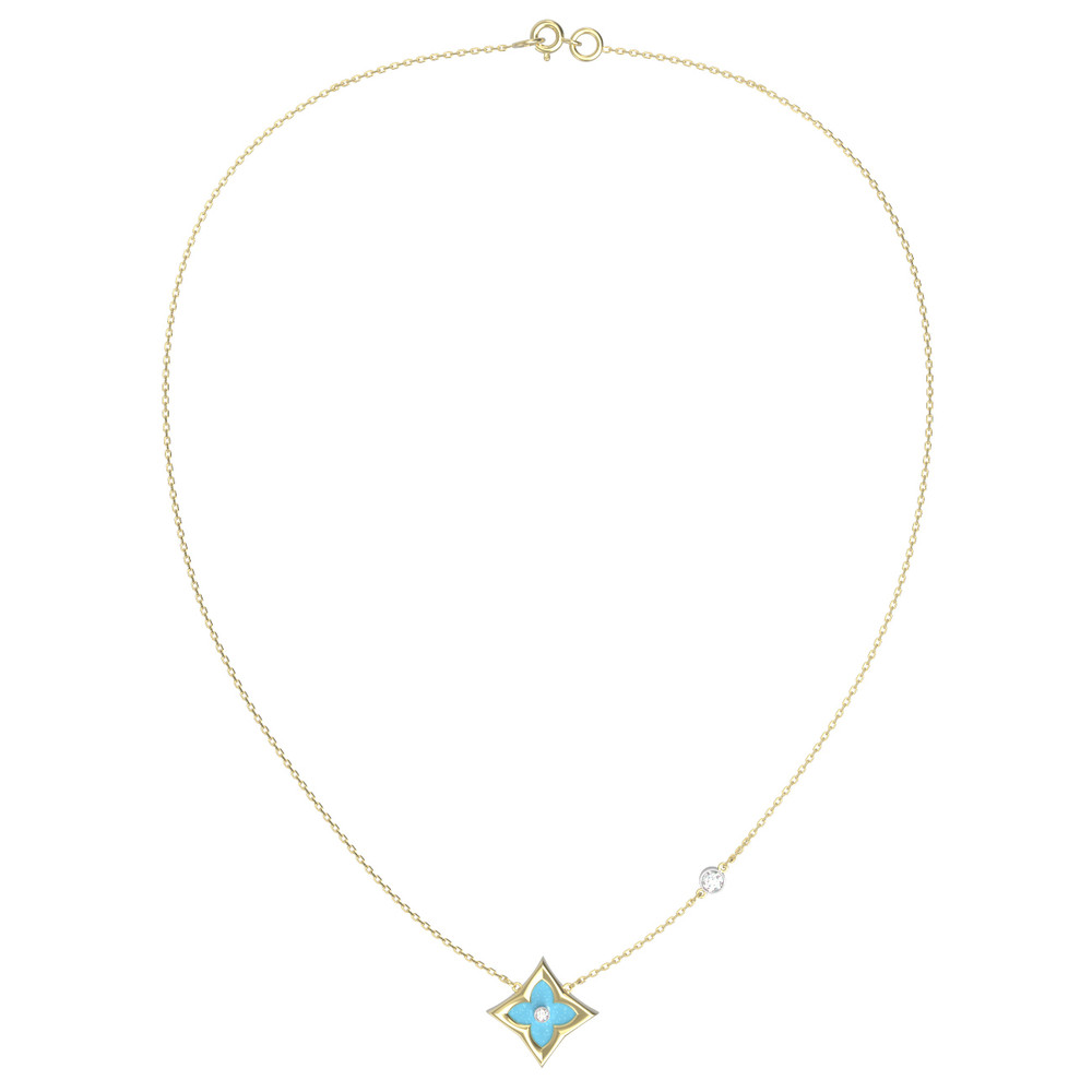 Колье из лимонного золота c бриллиантами и бирюзой