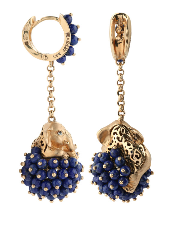 Серьги из золота c эмаль и лазуритом