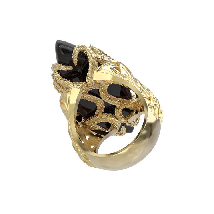 Кольцо из лимонного золота c бриллиантами и ониксом