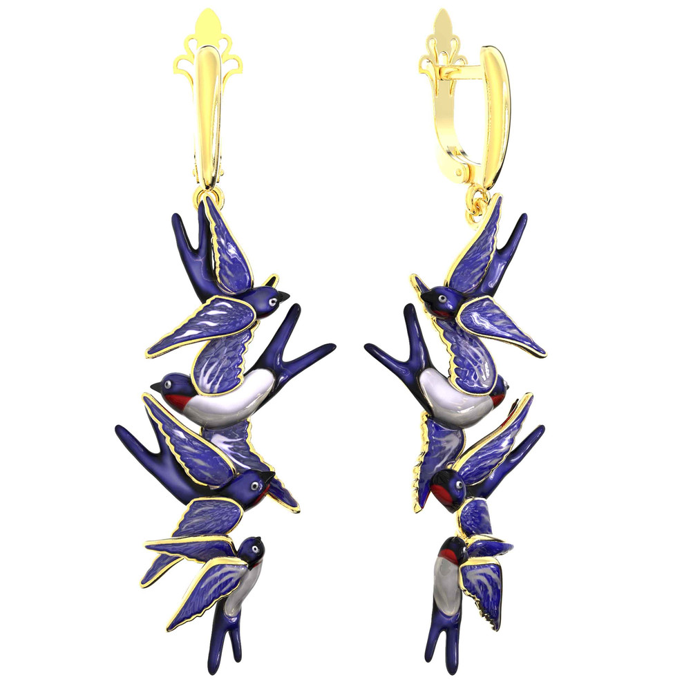 Серьги из лимонного золота c эмаль