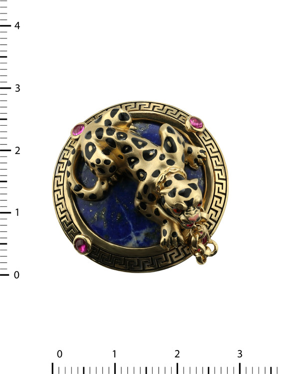 Кольцо из лимонного золота c эмаль , рубином и лазуритом