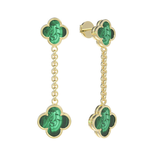 Серьги из лимонного золота c малахитом