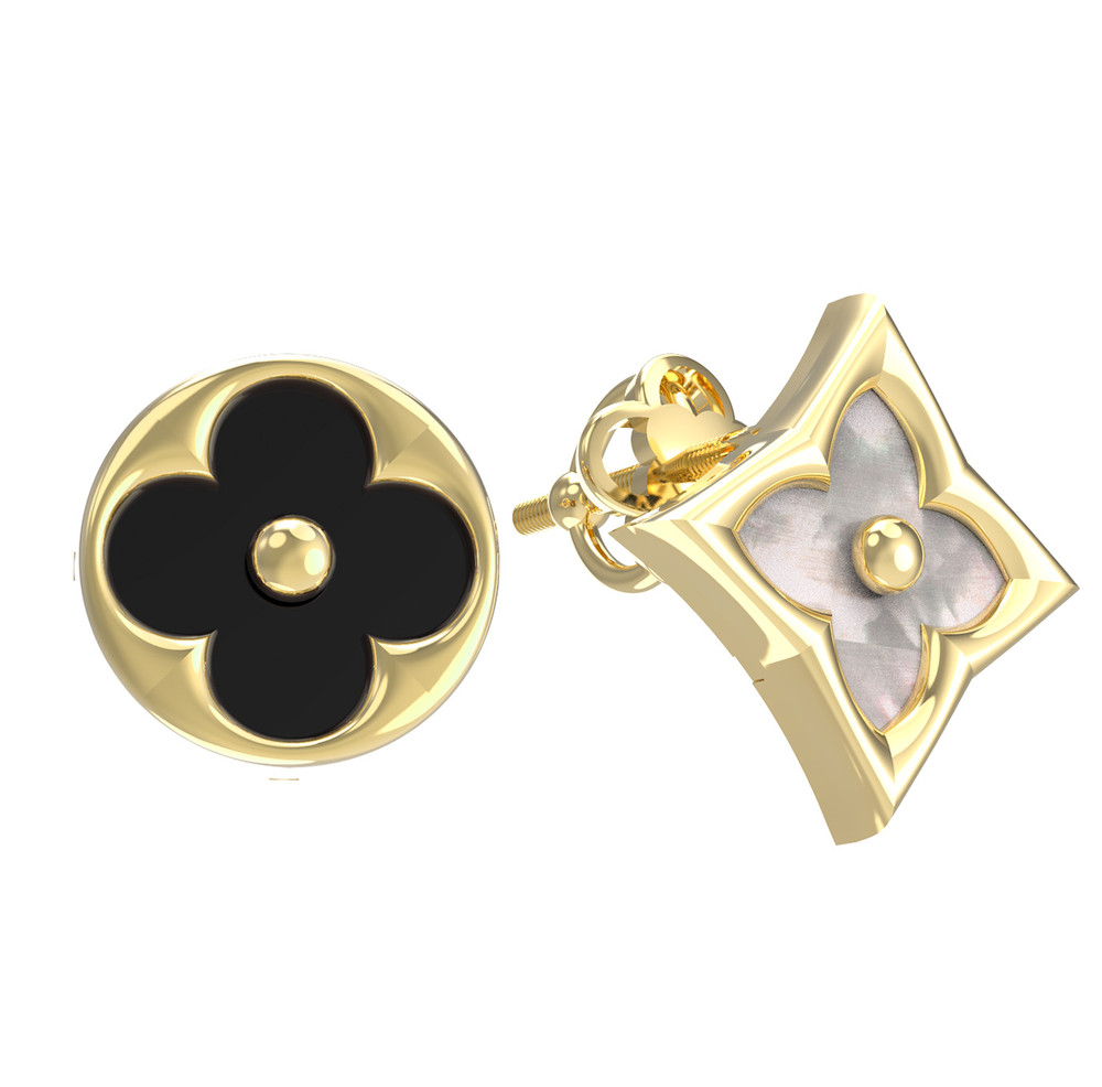 Серьги из лимонного золота c ониксом и перламутром