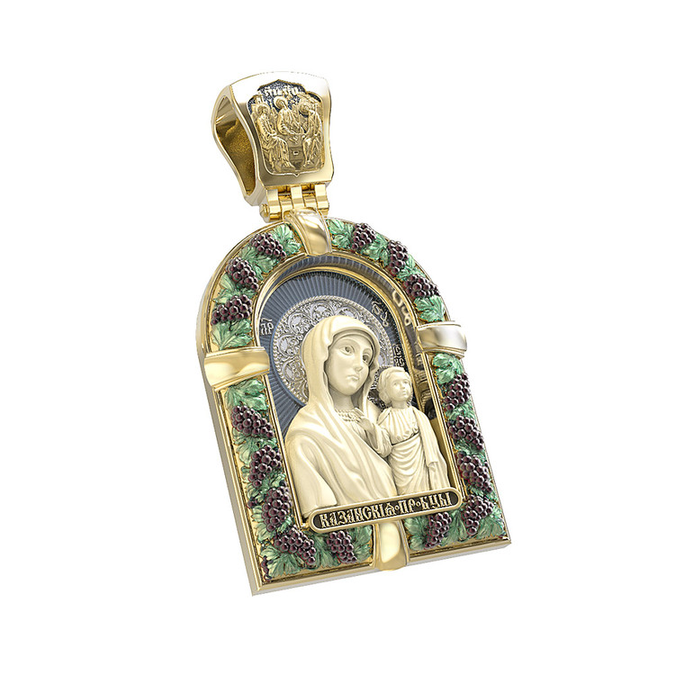 Образок из лимонного золота c эмаль и бивнем мамонта