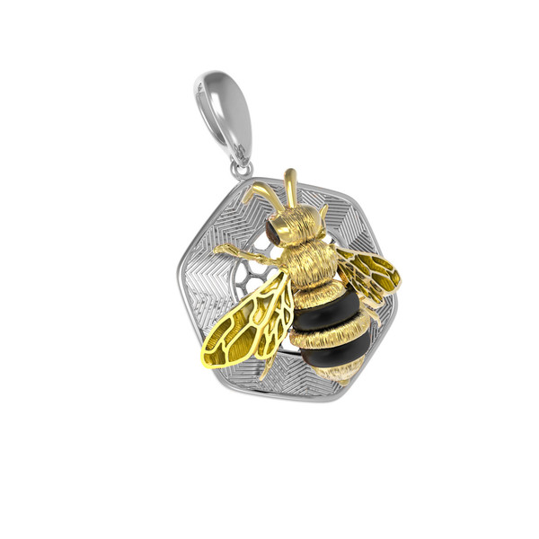 Подвеска из белого золота c эмаль , ониксом и эмалью