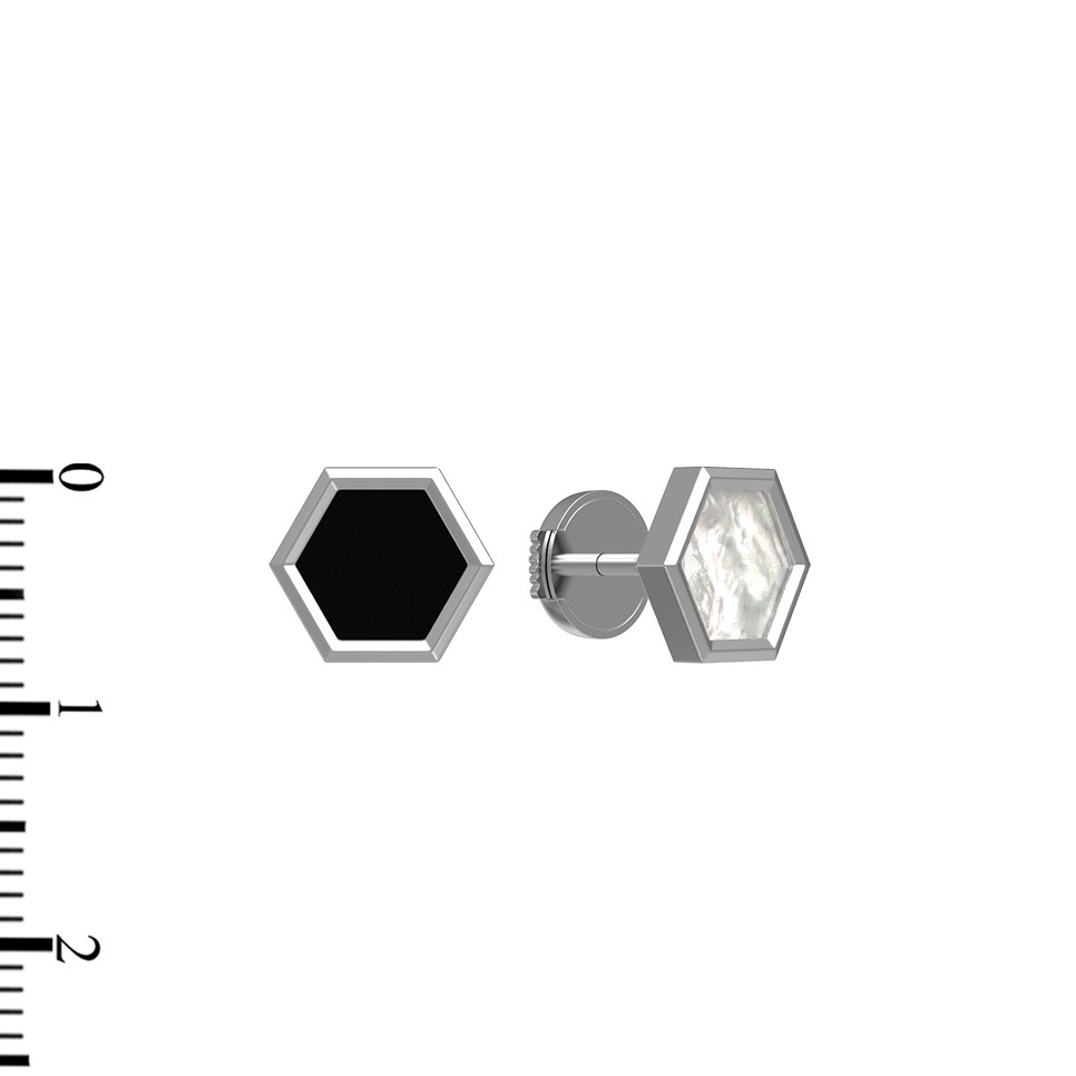 Серьги из белого золота c ониксом и перламутром