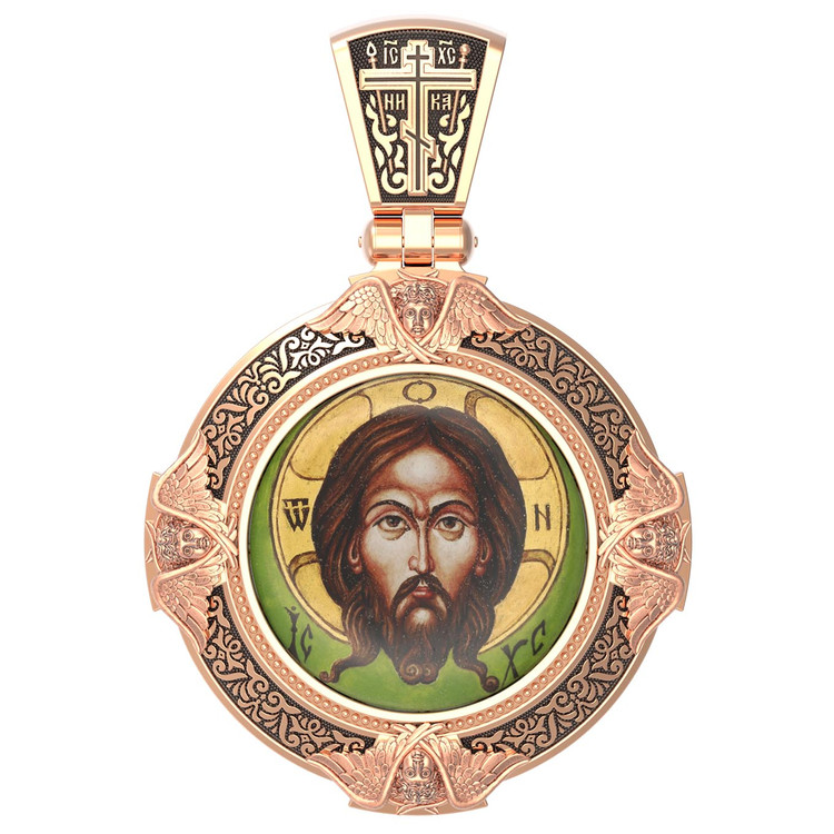 Образок из золота c эмаль , иконописью и темперой