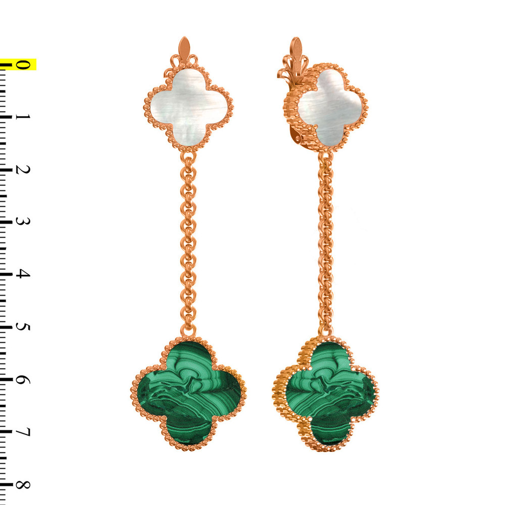 Серьги из золота c малахитом и перламутром