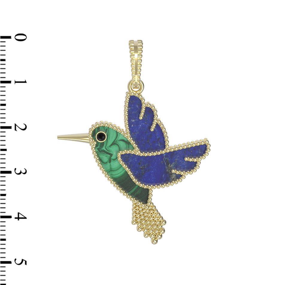 Подвеска из лимонного золота c эмаль , лазуритом и малахитом