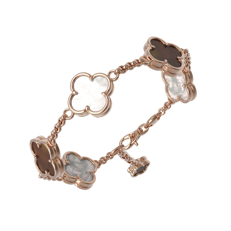 Браслет из золота c тигровым глазом и перламутром