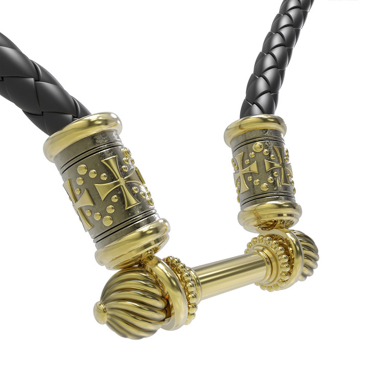 Шнурок кожаный из лимонного золота c кожаным шнурком