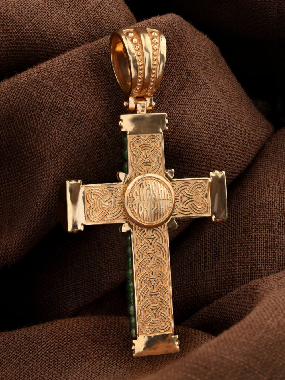 Крест из золота c хризопразом