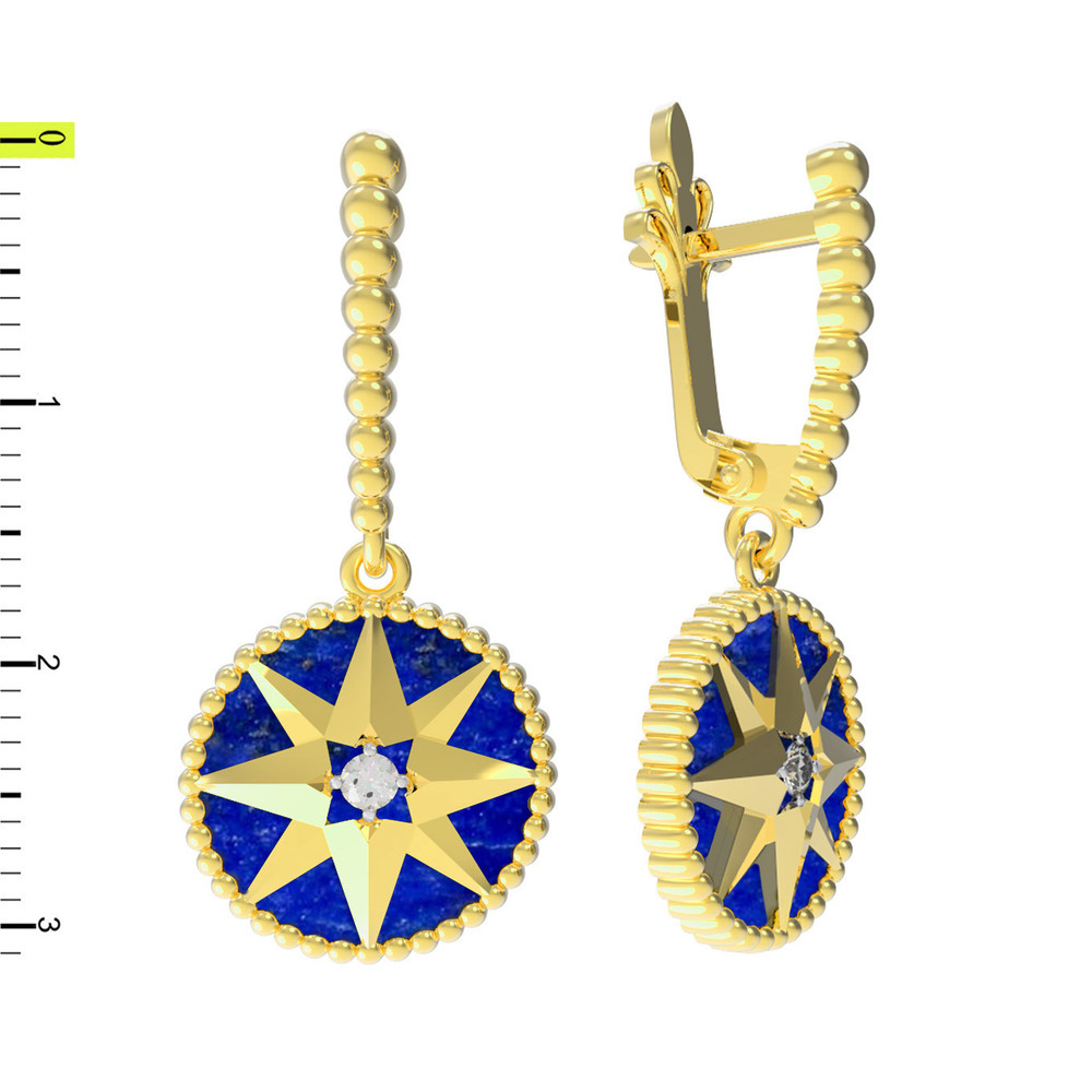 Серьги из лимонного золота c фианитом и лазуритом