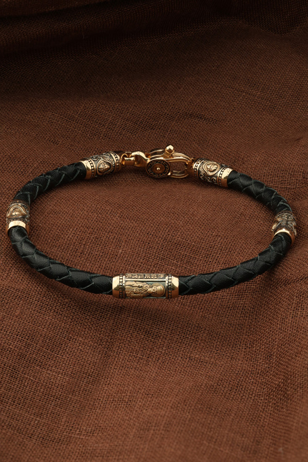 Браслет из золота c кожаным шнурком