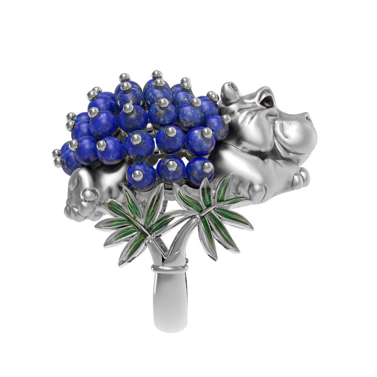 Кольцо из белого золота c эмаль и лазуритом